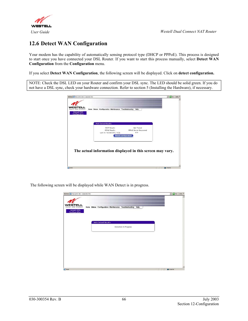 Detect wan configuration, 6 detect wan configuration | Westell Technologies 2200 User Manual | Page 70 / 133