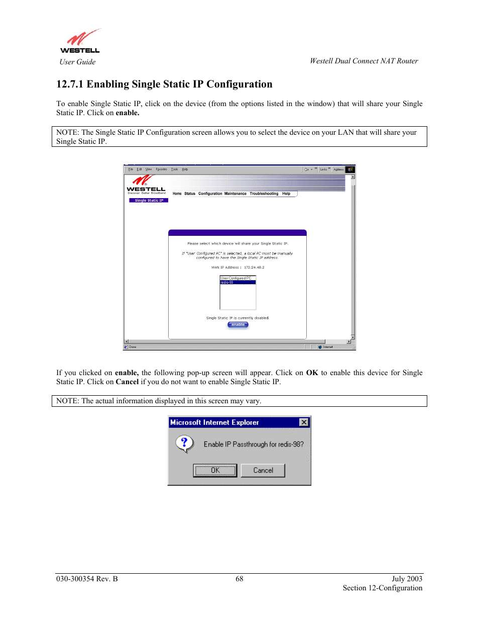 1 enabling single static ip configuration | Westell Technologies 2200 User Manual | Page 72 / 133