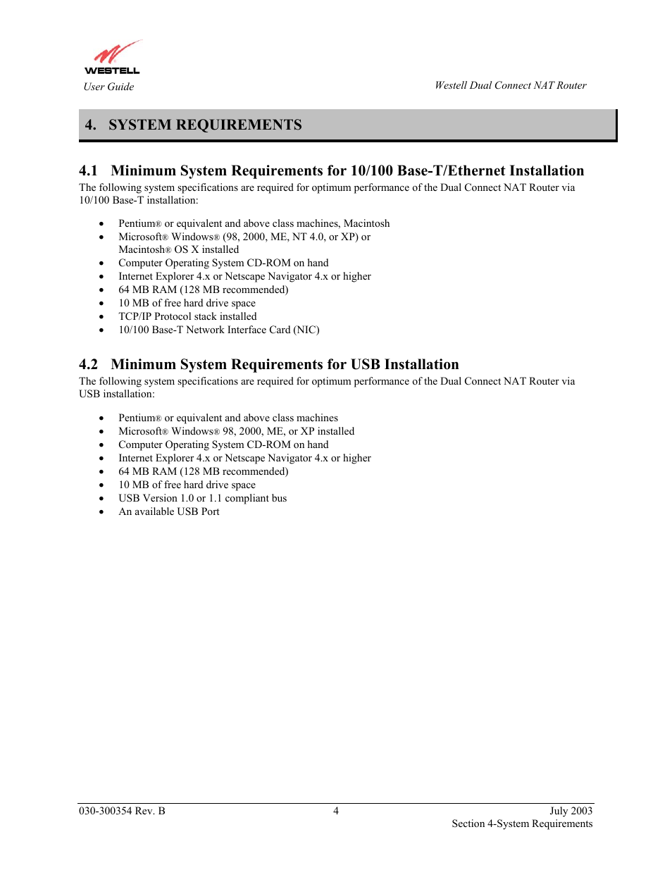 System requirements, Minimum system requirements for usb installation, 2 minimum system requirements for usb installation | Westell Technologies 2200 User Manual | Page 8 / 133
