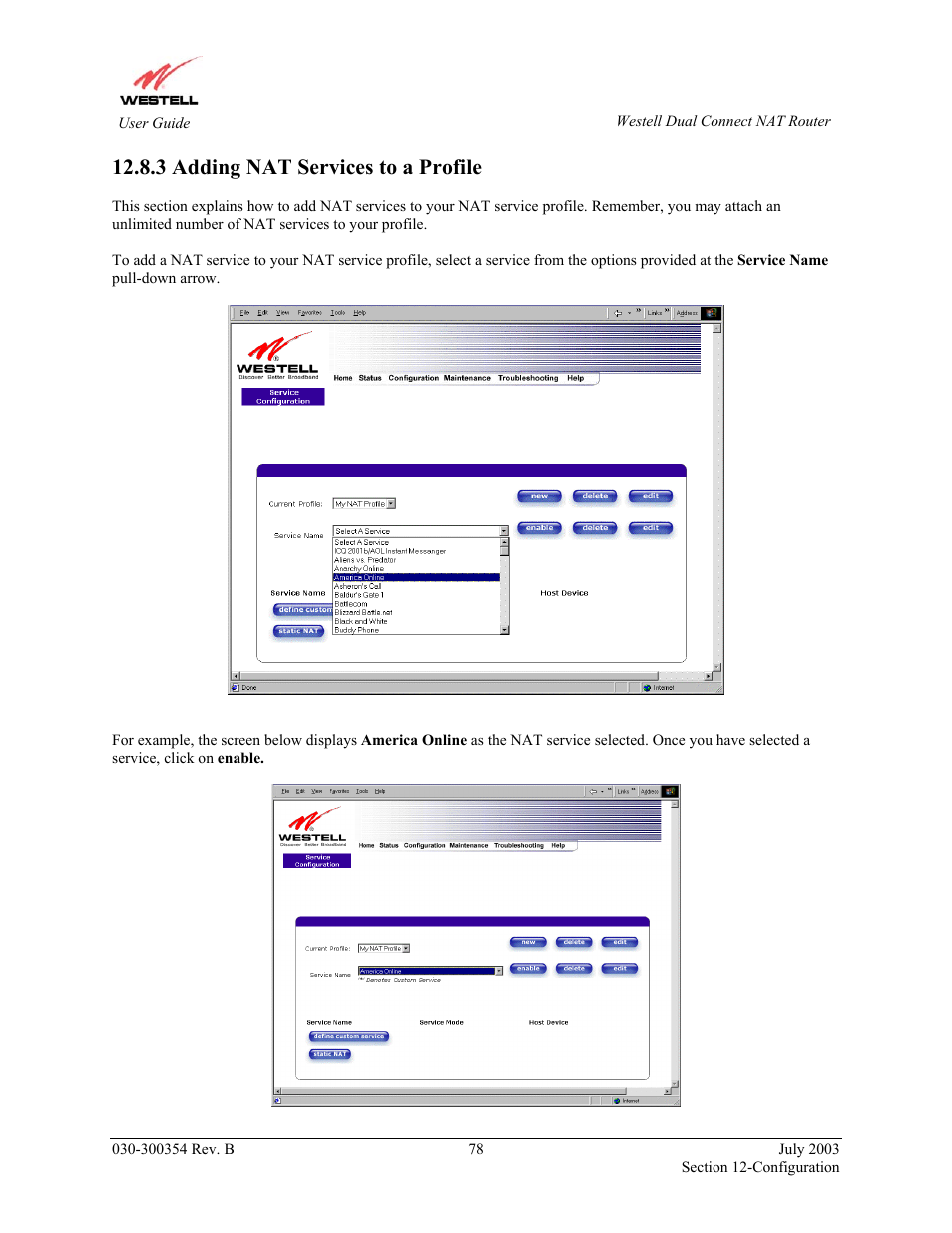 3 adding nat services to a profile | Westell Technologies 2200 User Manual | Page 82 / 133