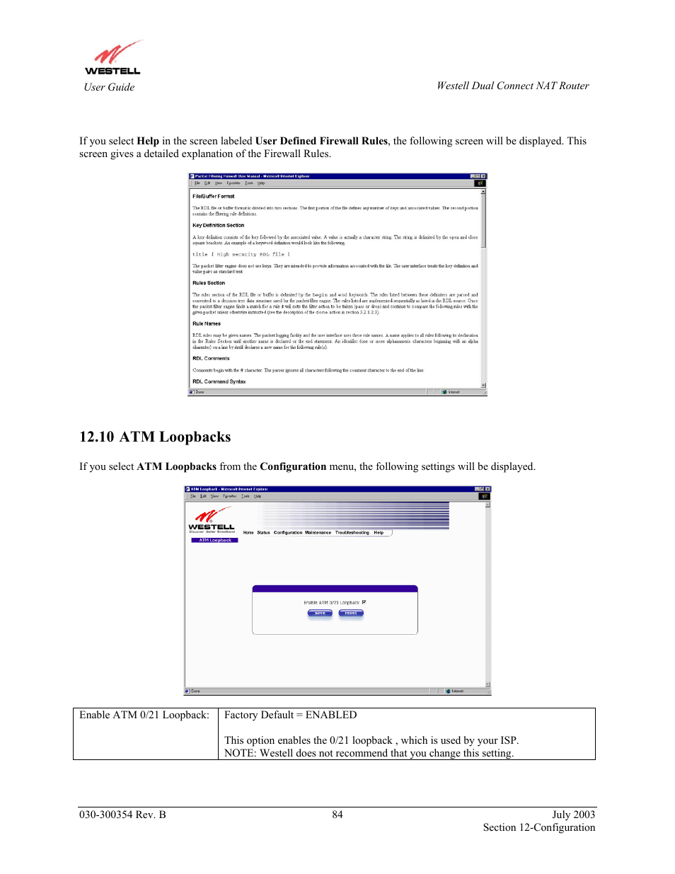 Atm loopbacks, 10 atm loopbacks | Westell Technologies 2200 User Manual | Page 88 / 133