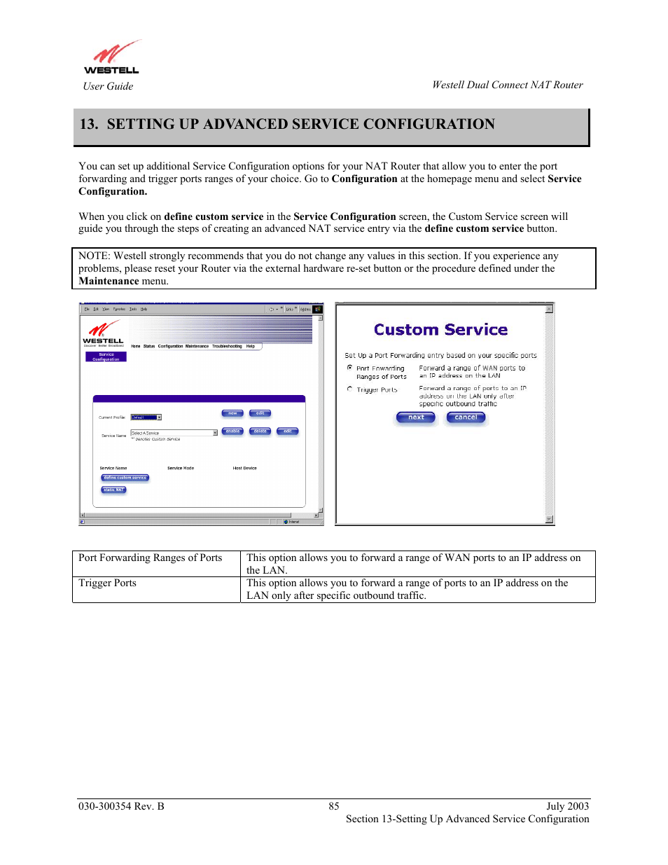 Setting up advanced service configuration | Westell Technologies 2200 User Manual | Page 89 / 133