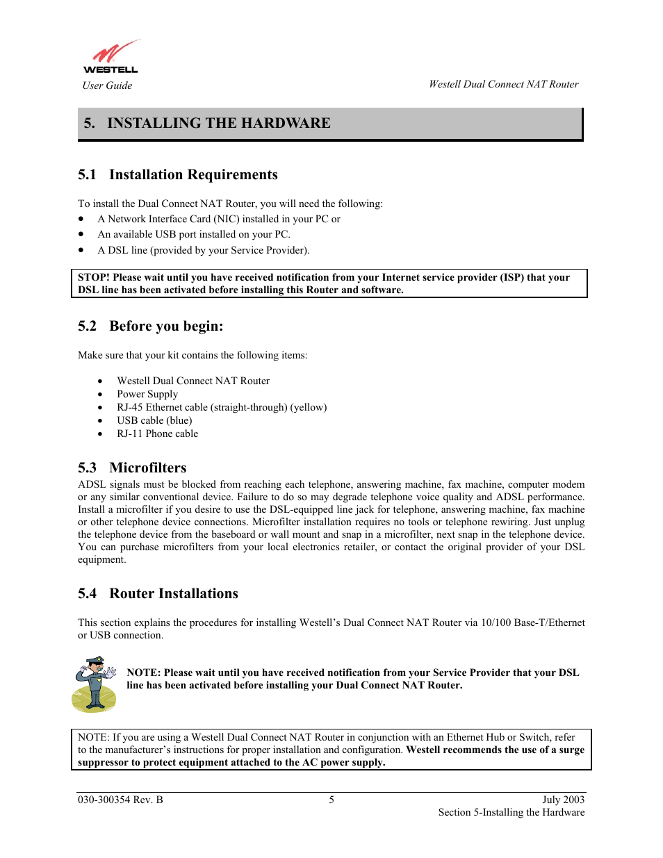 Installing the hardware, Installation requirements, Before you begin | Microfilters, Router installations, 2 before you begin, 3 microfilters, 4 router installations | Westell Technologies 2200 User Manual | Page 9 / 133