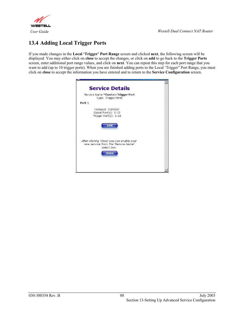 Adding local trigger ports, 4 adding local trigger ports | Westell Technologies 2200 User Manual | Page 92 / 133