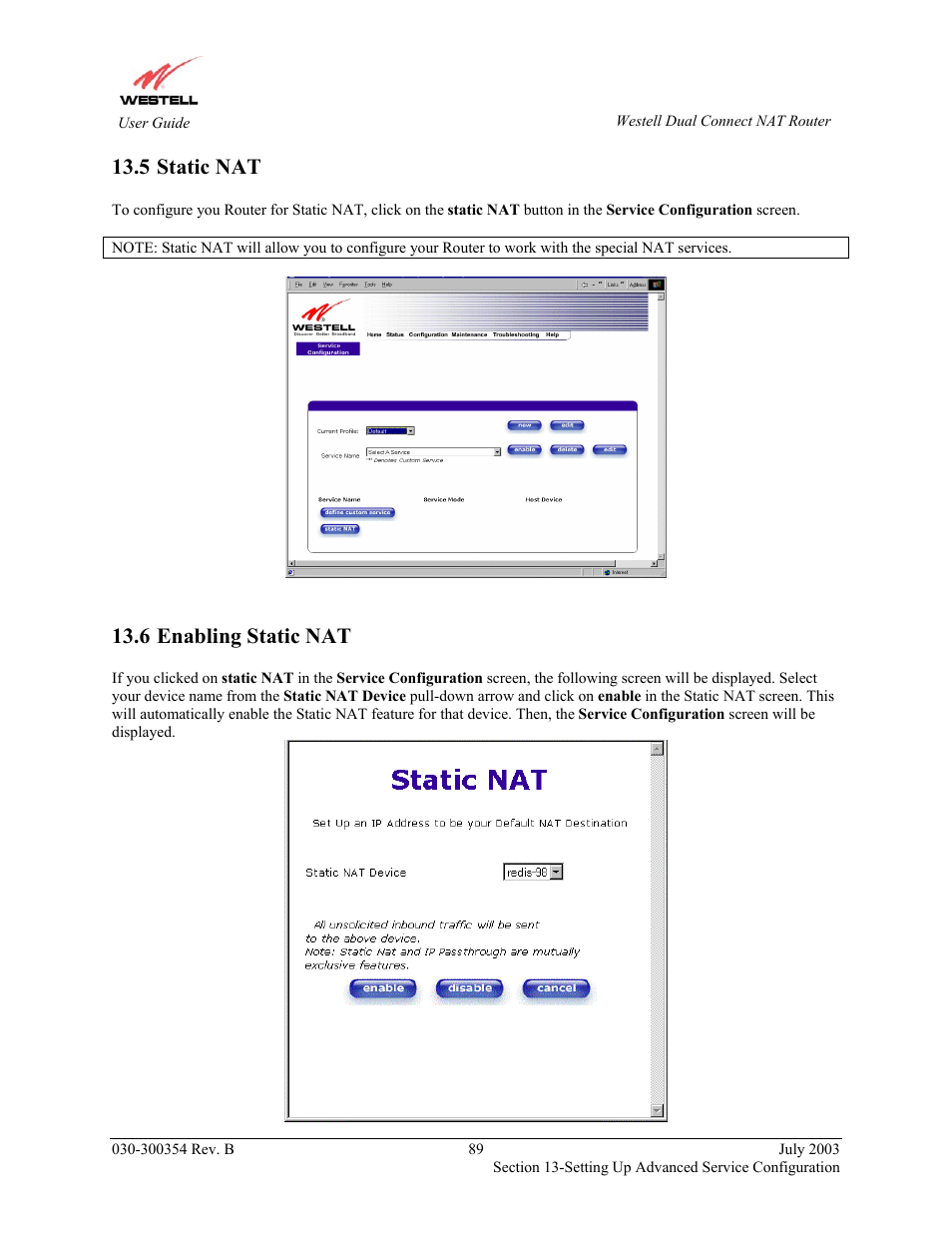 Static nat, Enabling static nat, 5 static nat | 6 enabling static nat | Westell Technologies 2200 User Manual | Page 93 / 133