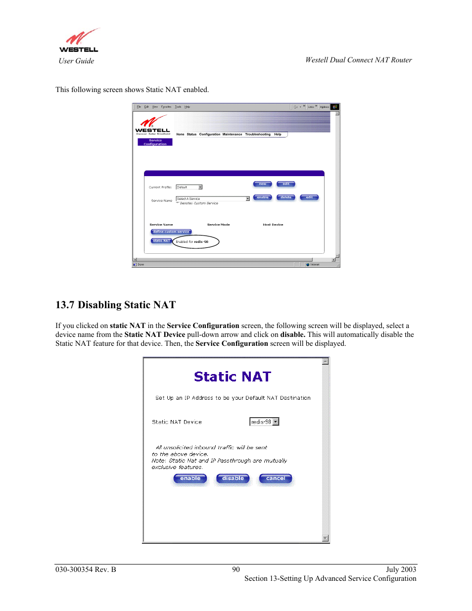 Disabling static nat, 7 disabling static nat | Westell Technologies 2200 User Manual | Page 94 / 133