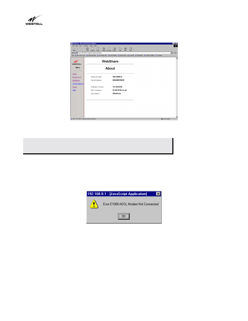 Troubleshooting, 1 webshare error messages, Roubleshooting | Westell Technologies Webshare 36R566 User Manual | Page 39 / 44