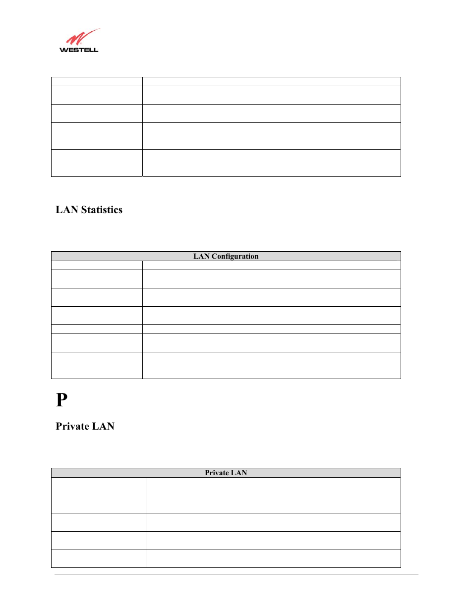 Lan statistics, Private lan | Westell Technologies Westell LiteLine 6110 User Manual | Page 129 / 146