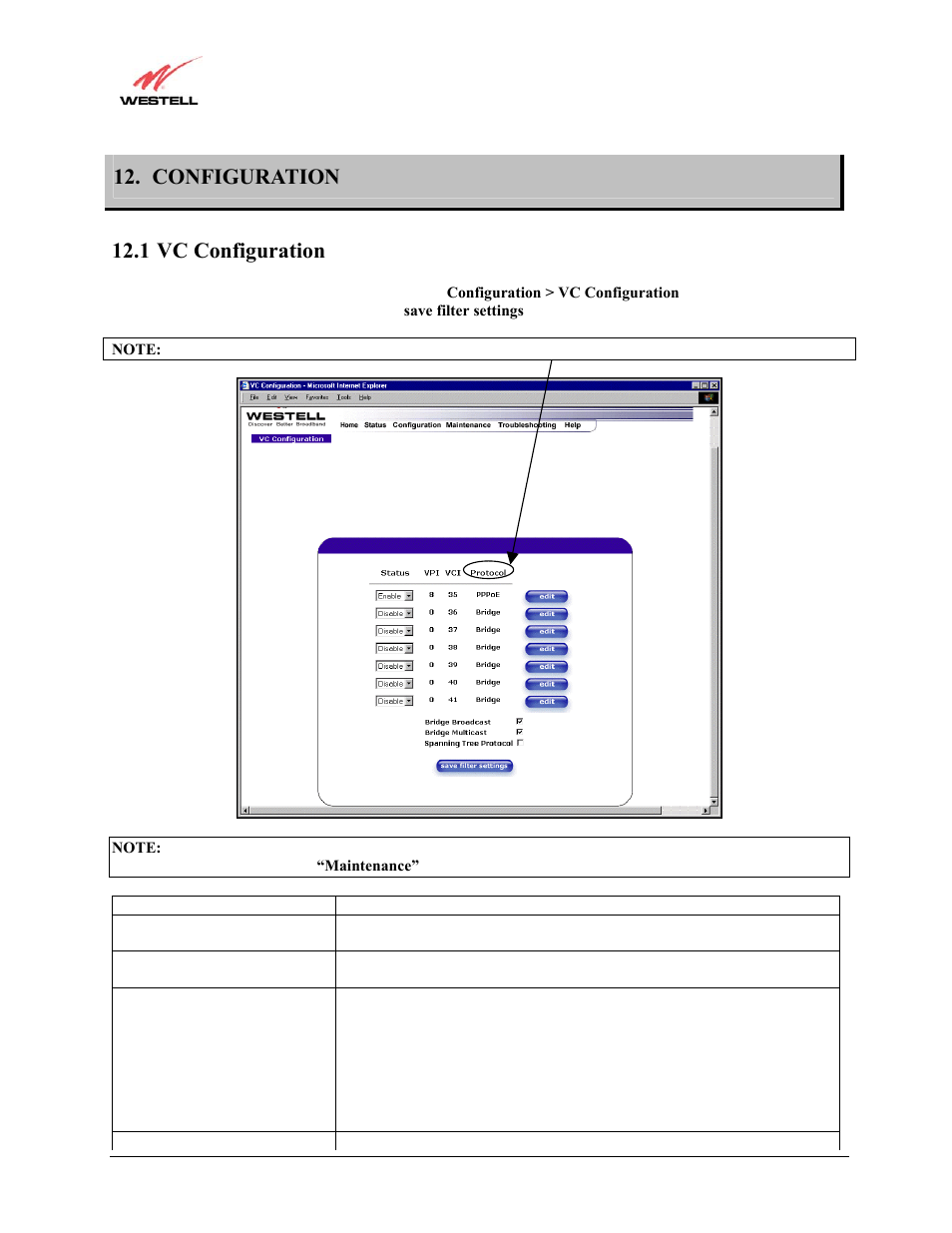 Configuration, Vc configuration, Editing the vc configuration | 1 vc configuration | Westell Technologies Westell LiteLine 6110 User Manual | Page 46 / 146