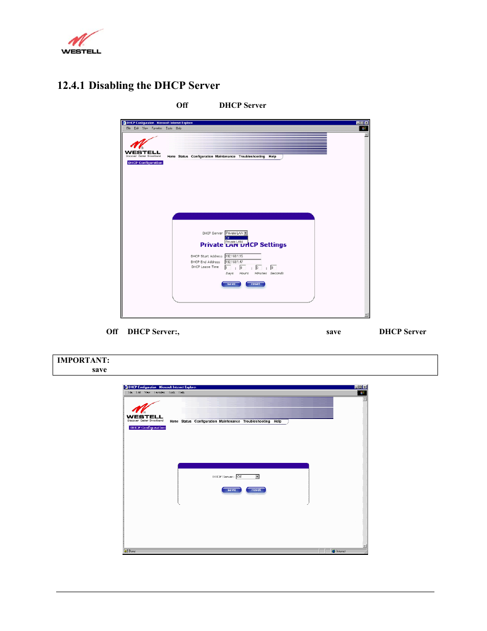 1 disabling the dhcp server | Westell Technologies Westell LiteLine 6110 User Manual | Page 61 / 146