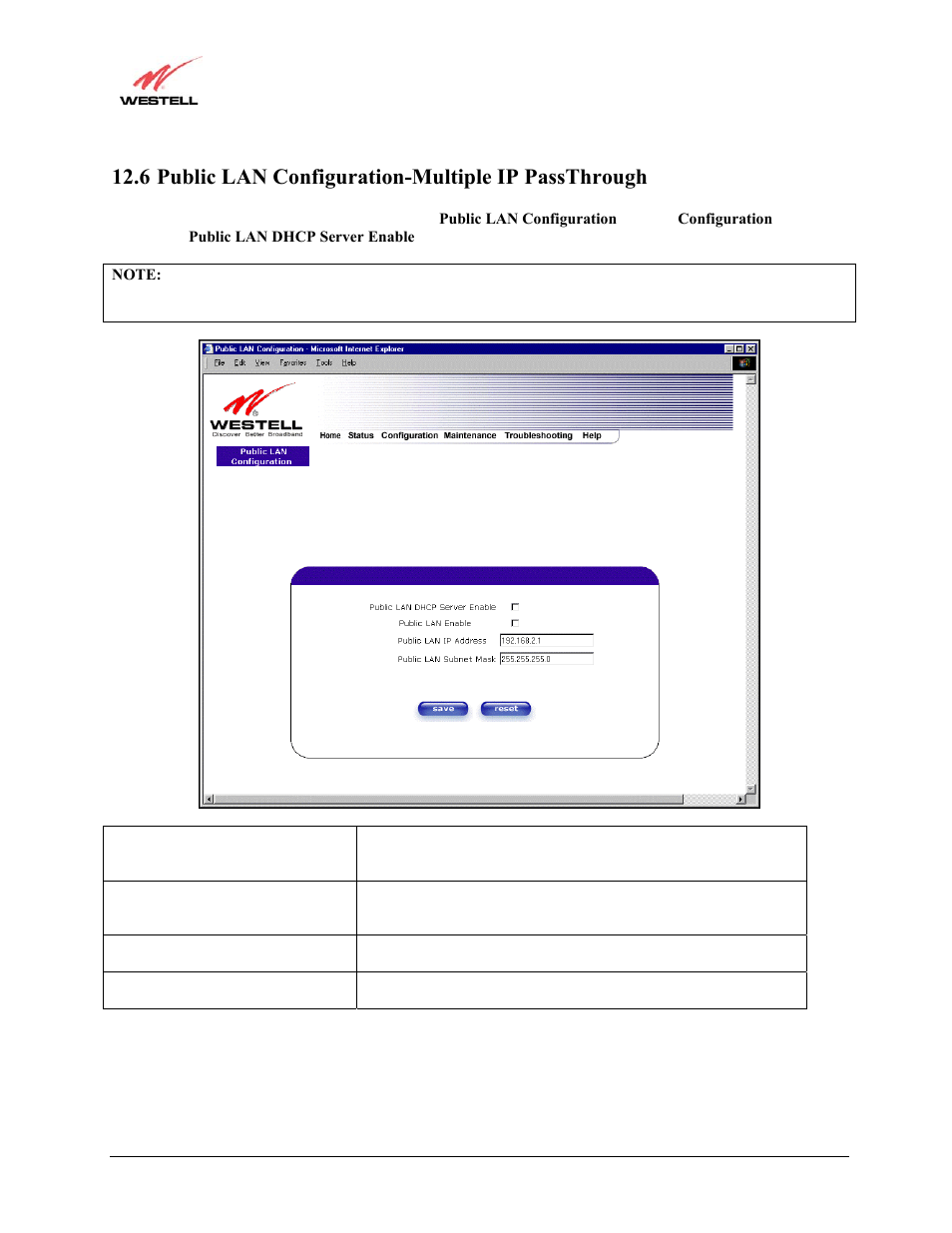 Public lan configuration-multiple ip passthrough, 6 public lan configuration-multiple ip passthrough | Westell Technologies Westell LiteLine 6110 User Manual | Page 66 / 146