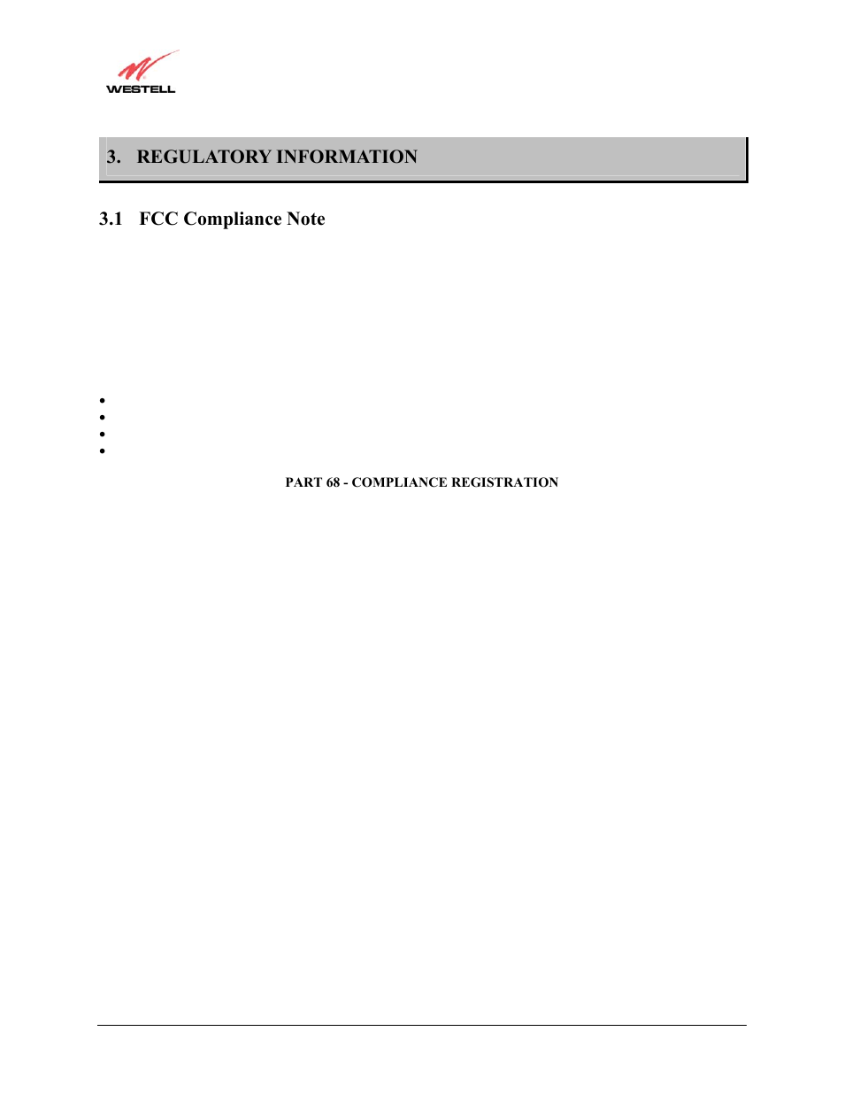 Regulatory information (models 6000, 6100, 6110), Fcc compliance note, Regulatory information | Westell Technologies Westell LiteLine 6110 User Manual | Page 7 / 146