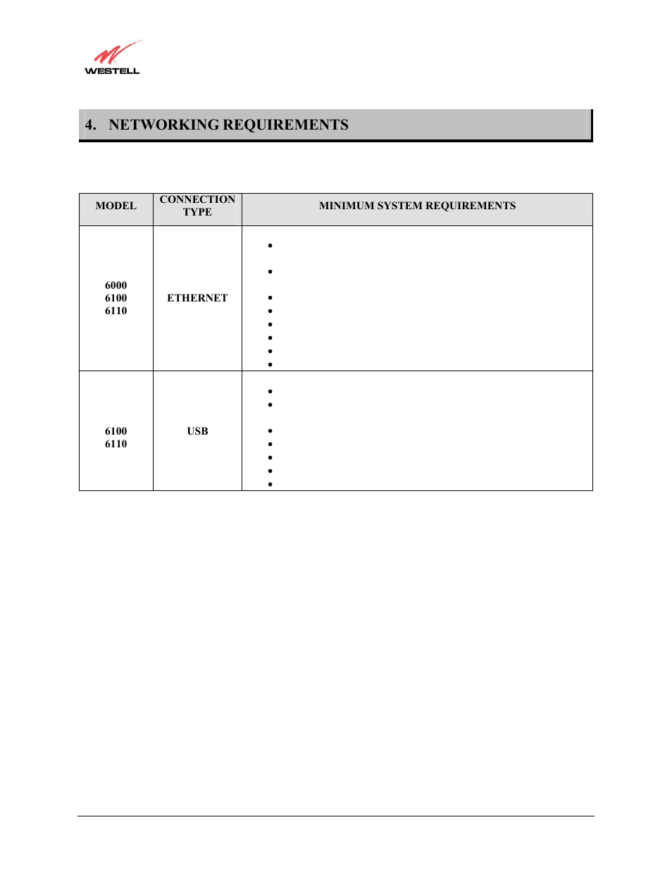 Networking requirements (models 6000, 6100, 6110), Networking requirements | Westell Technologies Westell LiteLine 6110 User Manual | Page 9 / 146