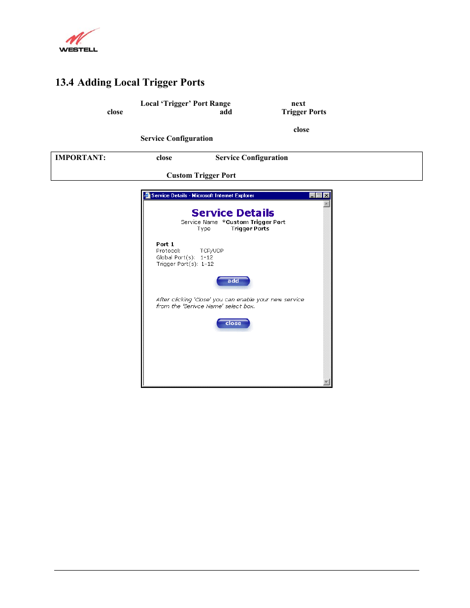 Adding local trigger ports, 4 adding local trigger ports | Westell Technologies Westell LiteLine 6110 User Manual | Page 92 / 146