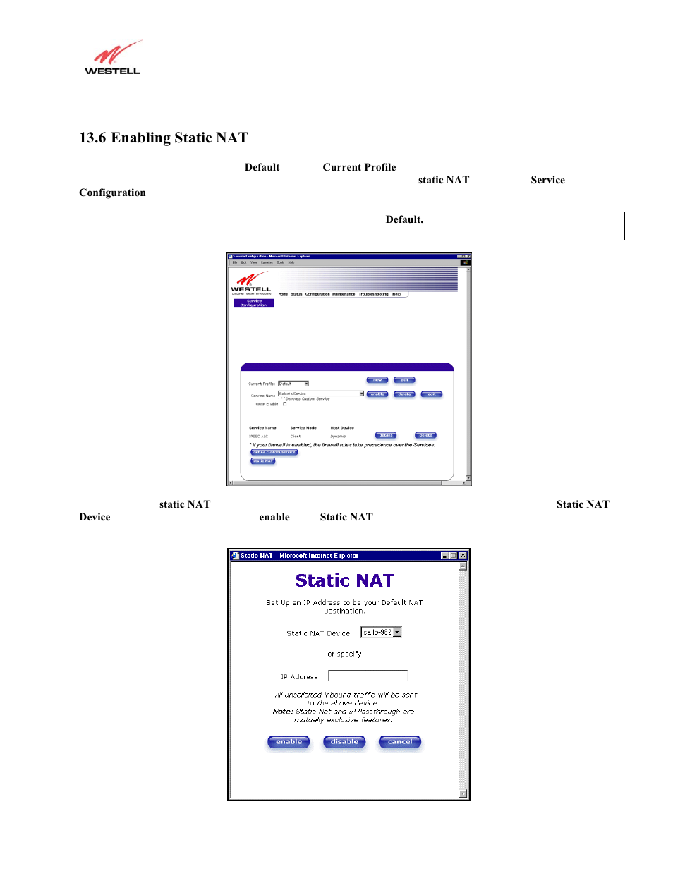 Enabling static nat, 6 enabling static nat | Westell Technologies Westell LiteLine 6110 User Manual | Page 94 / 146