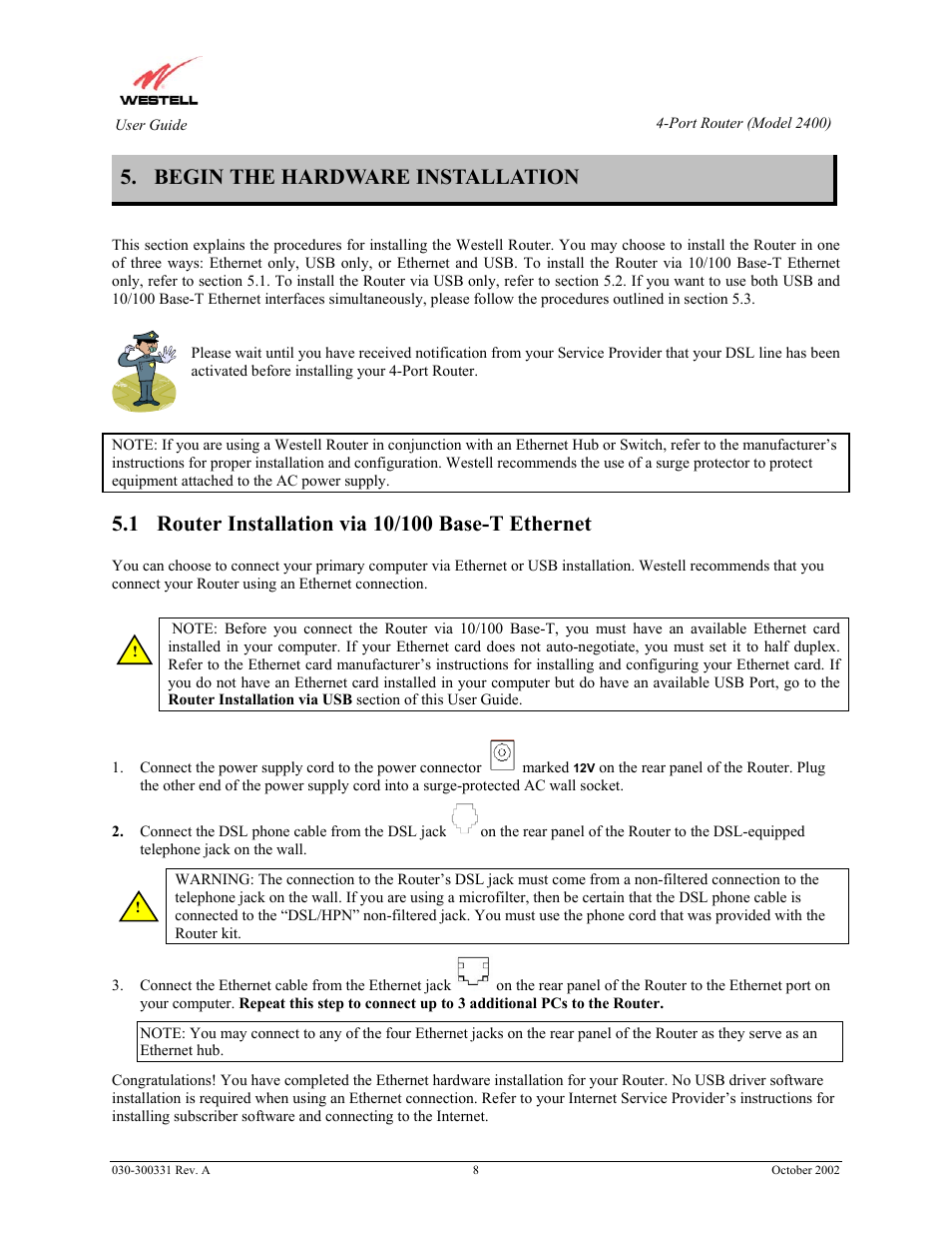 Begin the hardware installation | Westell Technologies Router 2400 User Manual | Page 10 / 114