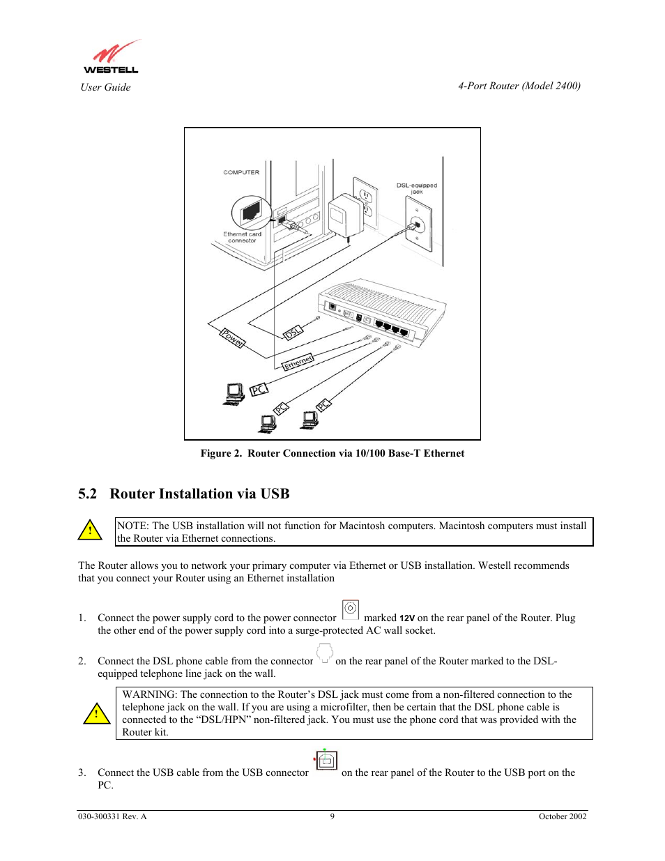 2 router installation via usb | Westell Technologies Router 2400 User Manual | Page 11 / 114