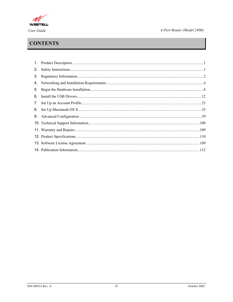 Westell Technologies Router 2400 User Manual | Page 2 / 114