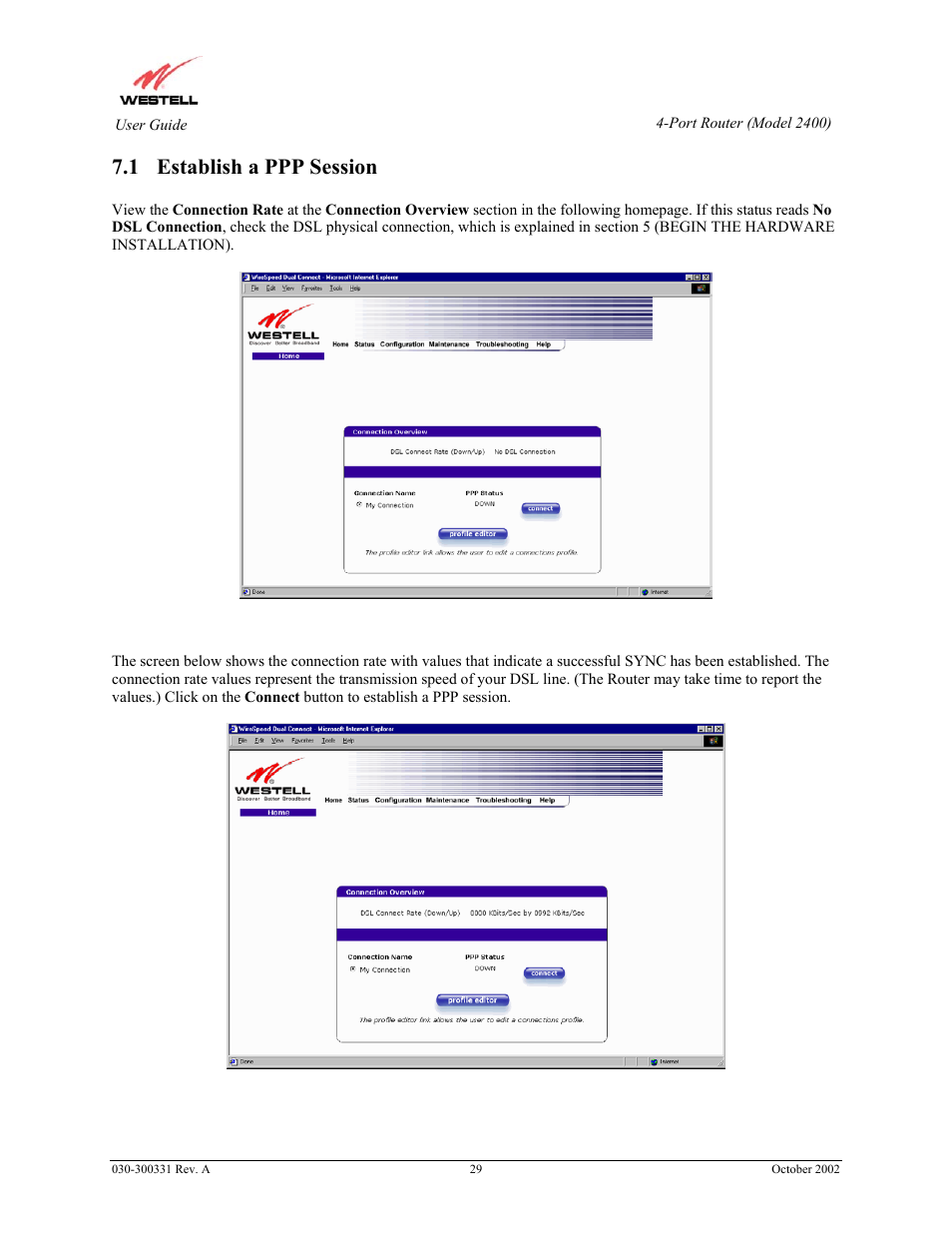 1 establish a ppp session | Westell Technologies Router 2400 User Manual | Page 31 / 114