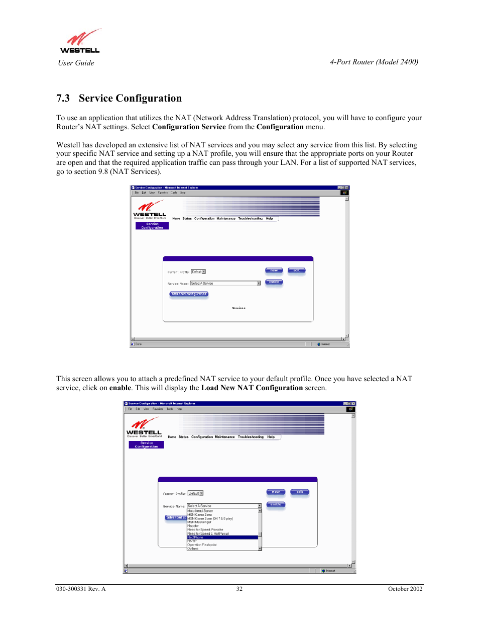 3 service configuration | Westell Technologies Router 2400 User Manual | Page 34 / 114