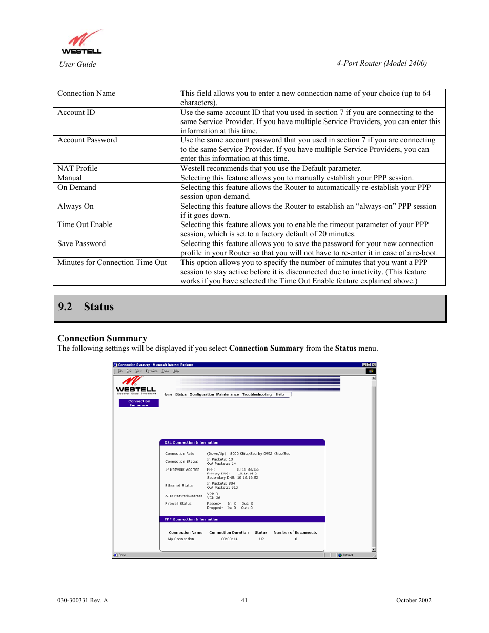 2 status | Westell Technologies Router 2400 User Manual | Page 43 / 114