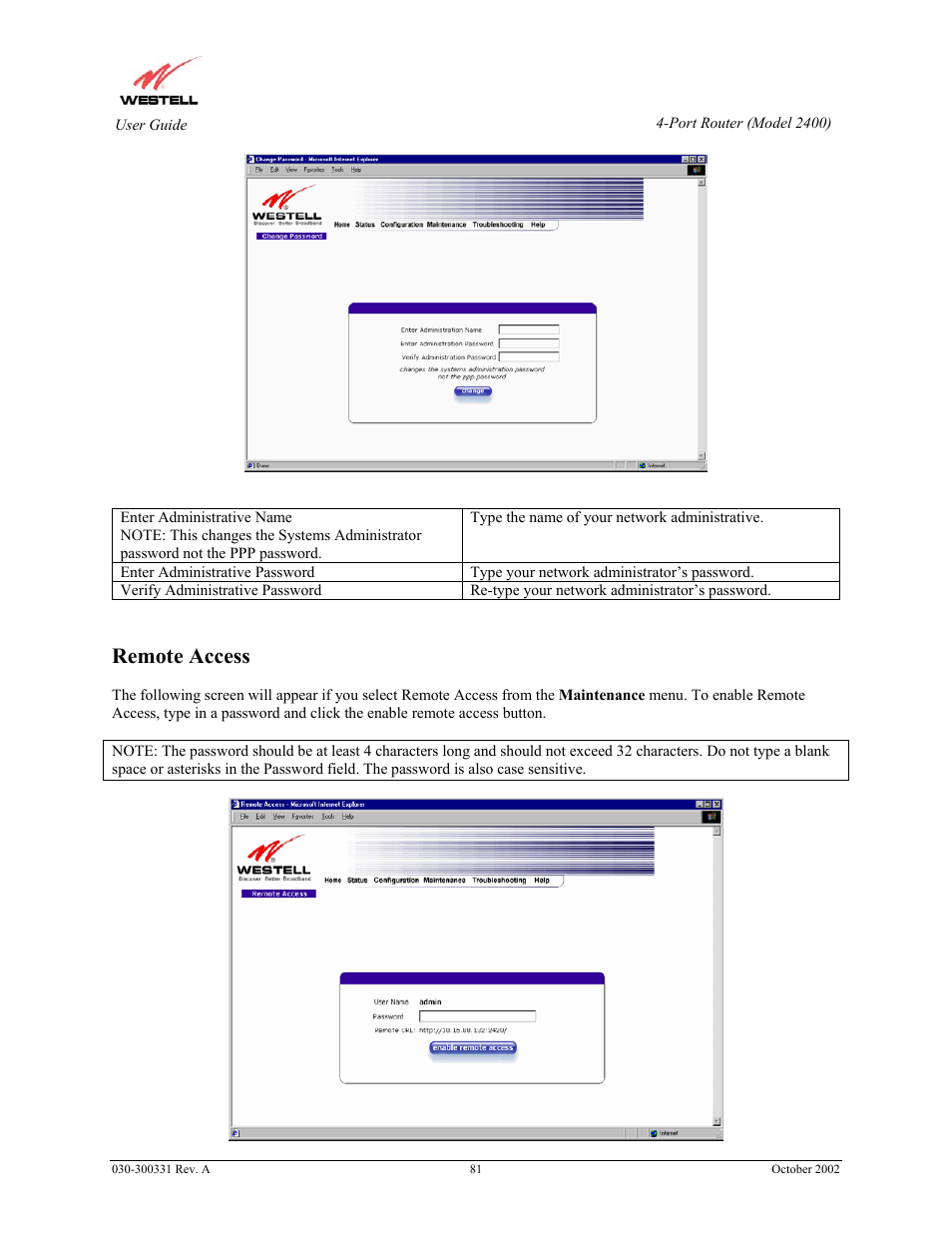 Remote access | Westell Technologies Router 2400 User Manual | Page 83 / 114