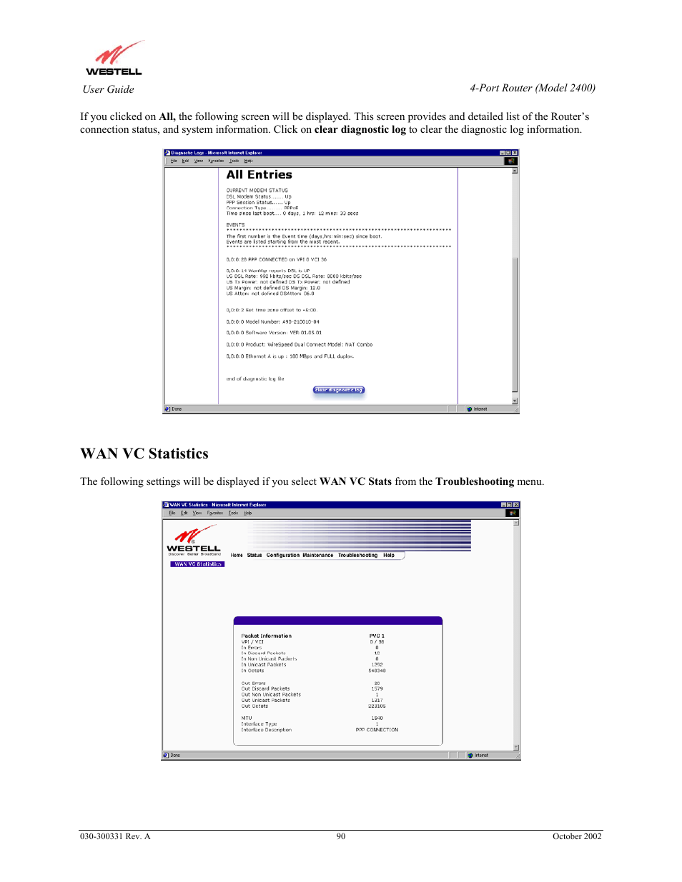 Wan vc statistics | Westell Technologies Router 2400 User Manual | Page 92 / 114