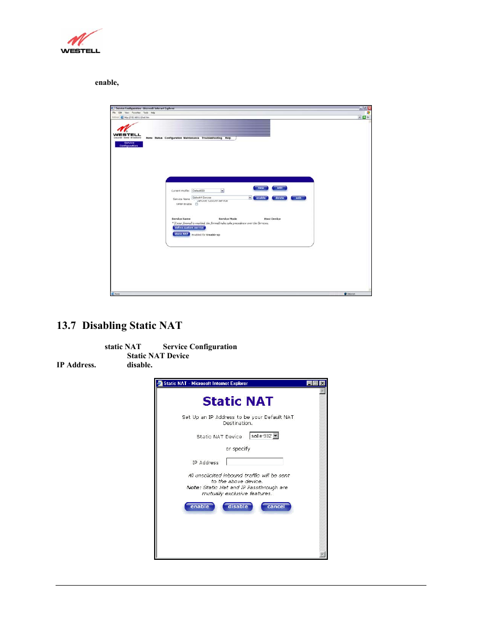 7 disabling static nat | Westell Technologies Versalink 327W User Manual | Page 121 / 157