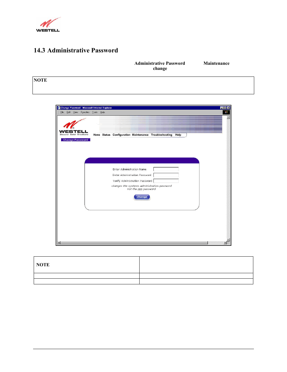 3 administrative password | Westell Technologies Versalink 327W User Manual | Page 126 / 157