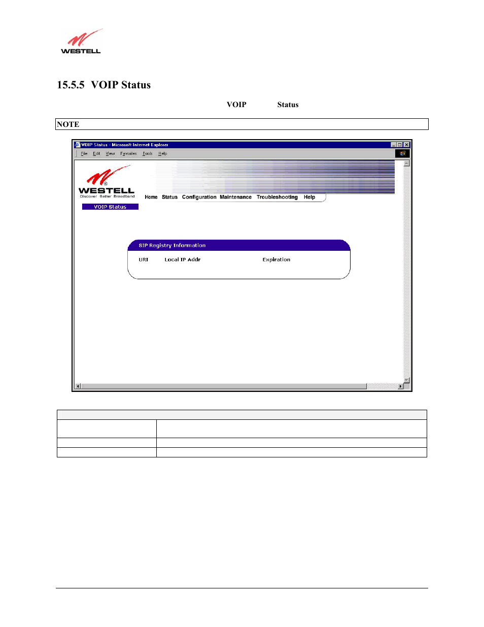 5 voip status | Westell Technologies Versalink 327W User Manual | Page 149 / 157