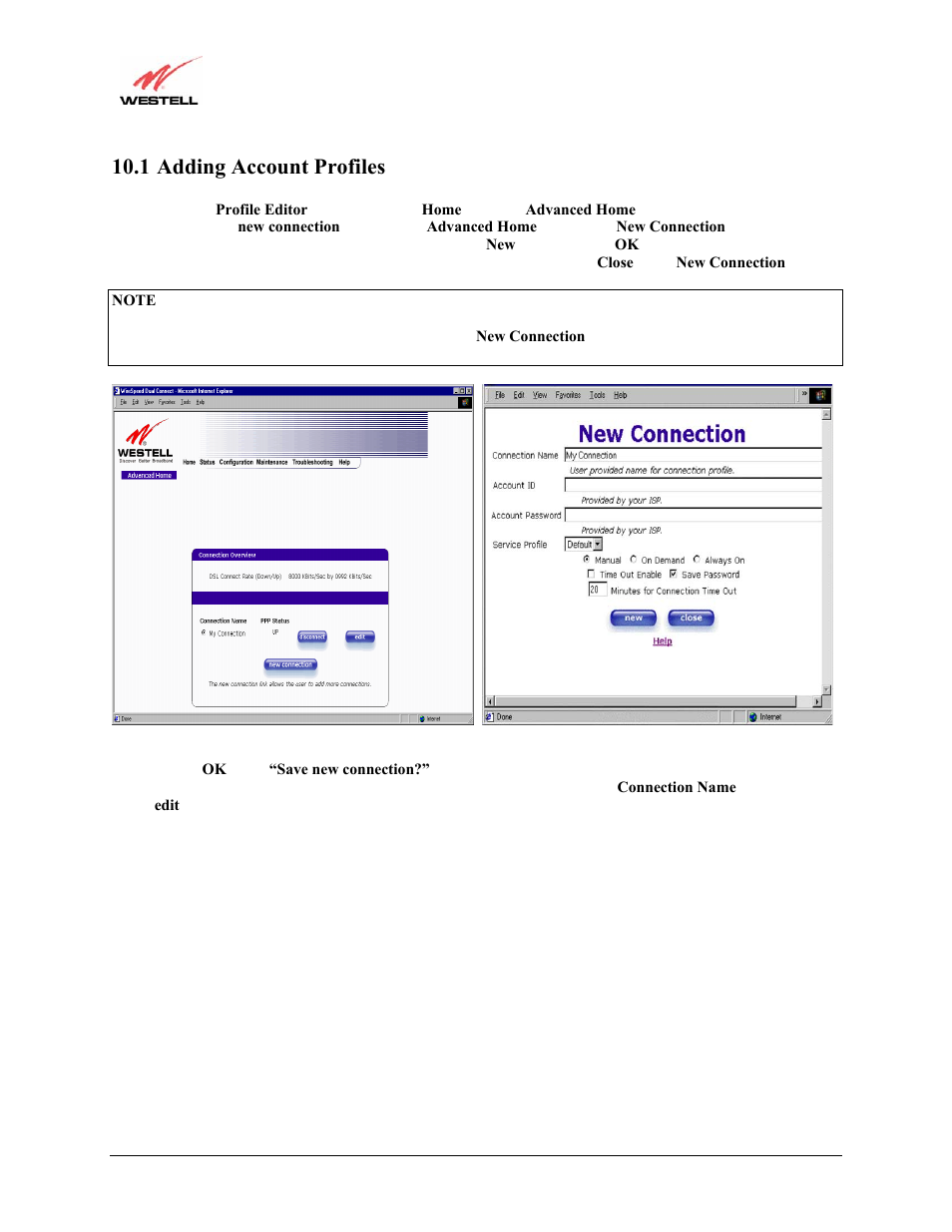 1 adding account profiles | Westell Technologies Versalink 327W User Manual | Page 34 / 157