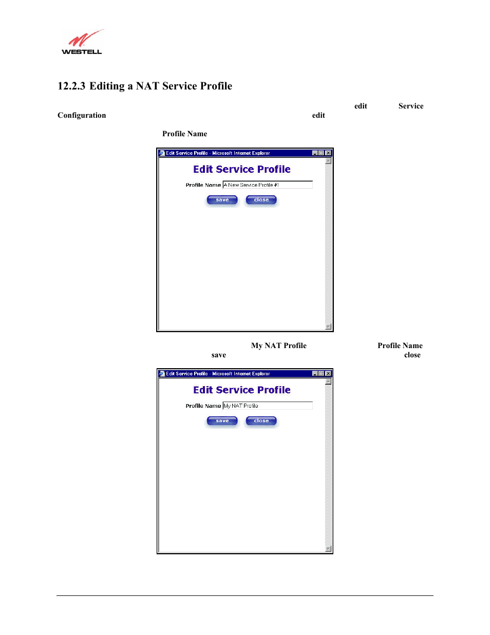 3 editing a nat service profile | Westell Technologies Versalink 327W User Manual | Page 50 / 157