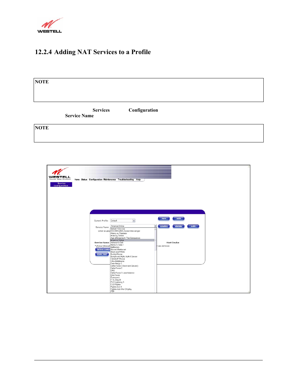 4 adding nat services to a profile | Westell Technologies Versalink 327W User Manual | Page 52 / 157
