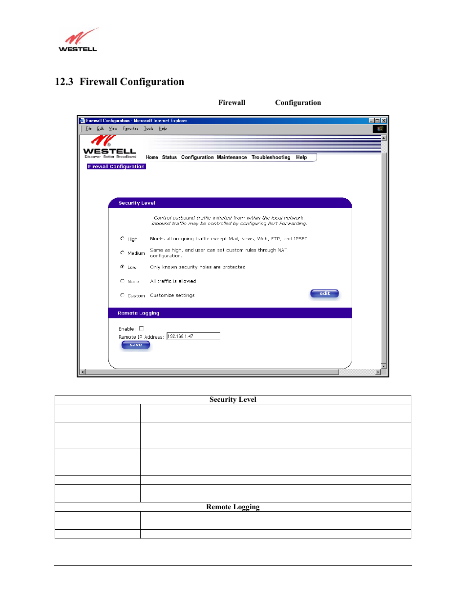 3 firewall configuration | Westell Technologies Versalink 327W User Manual | Page 56 / 157