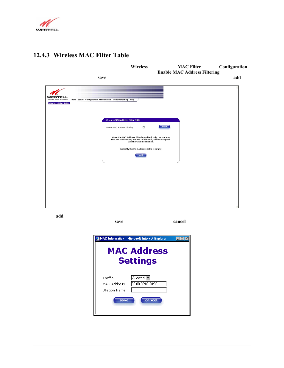 3 wireless mac filter table | Westell Technologies Versalink 327W User Manual | Page 66 / 157