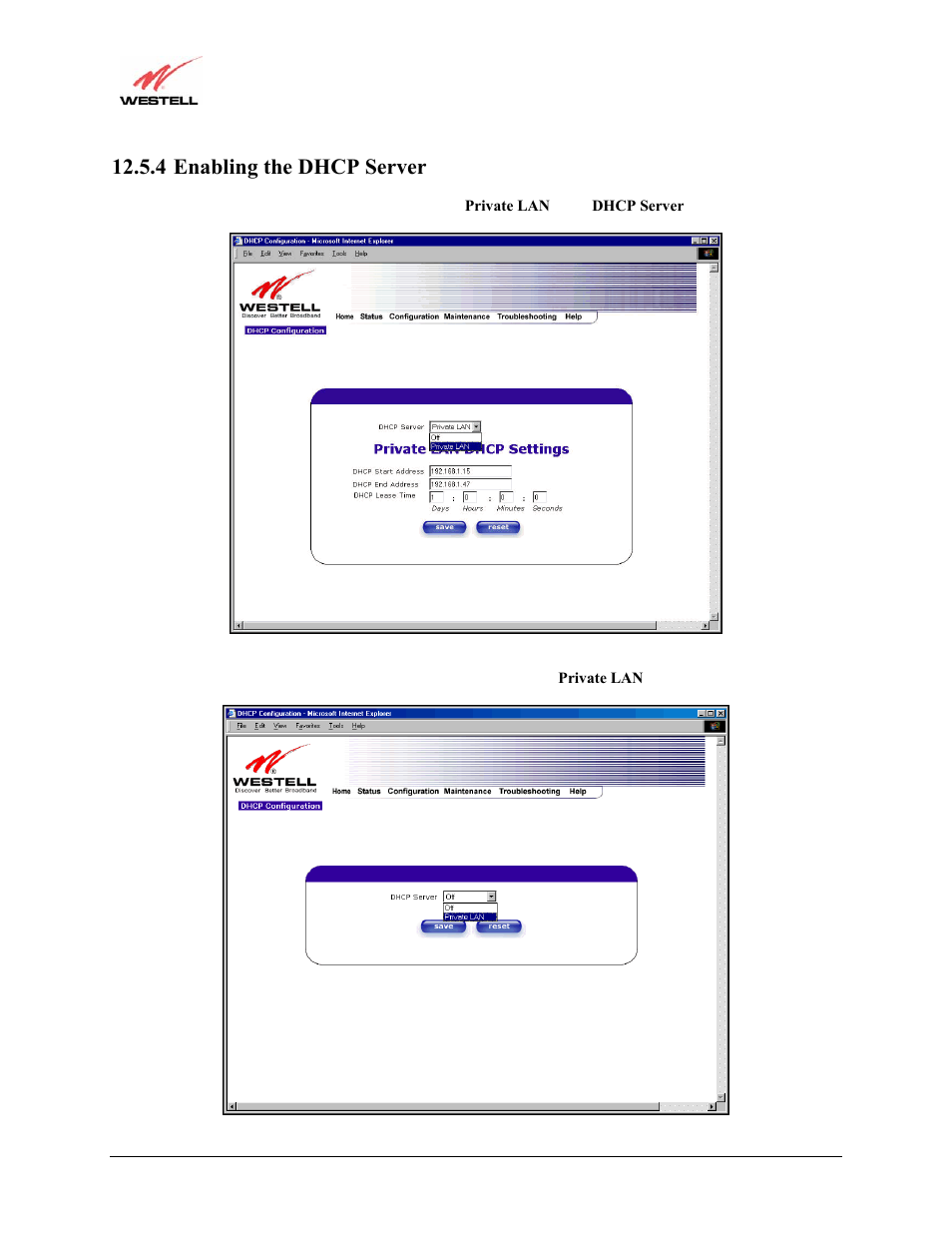 4 enabling the dhcp server | Westell Technologies Versalink 327W User Manual | Page 75 / 157