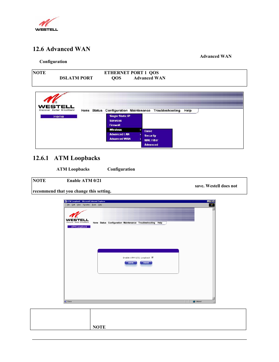 6 advanced wan, 1 atm loopbacks | Westell Technologies Versalink 327W User Manual | Page 85 / 157