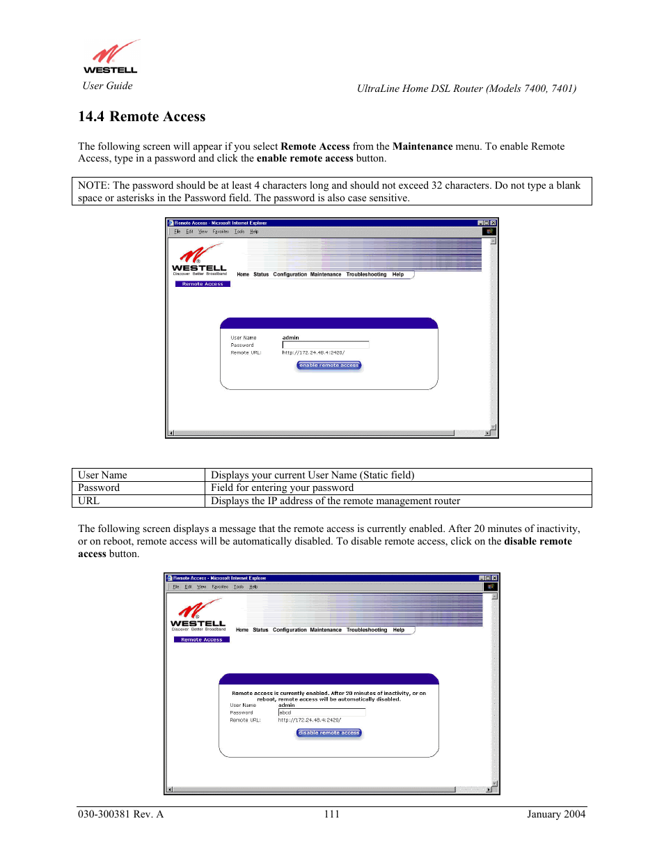 Remote access, 4 remote access | Westell Technologies Westell UltraLine 7400 User Manual | Page 111 / 153