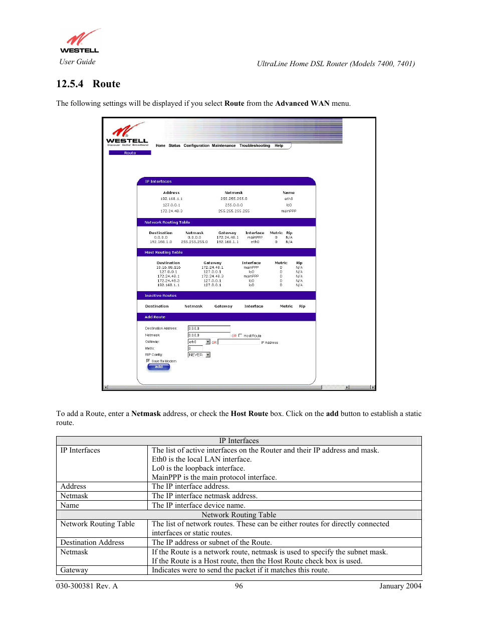 4 route | Westell Technologies Westell UltraLine 7400 User Manual | Page 96 / 153