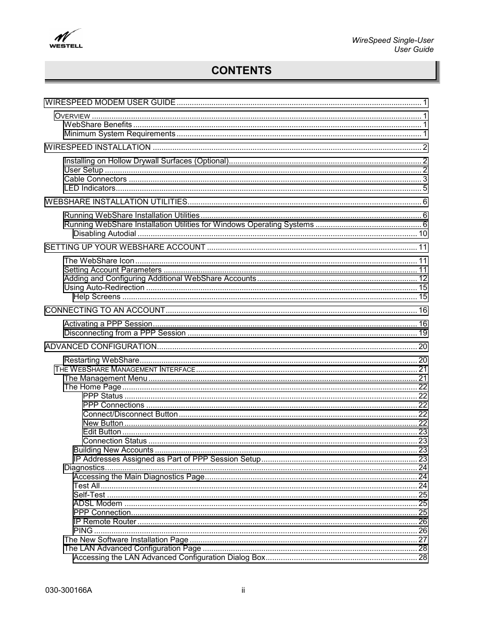 Westell Technologies WireSpeed ADSL Modem 030-300166A iii User Manual | Page 2 / 61