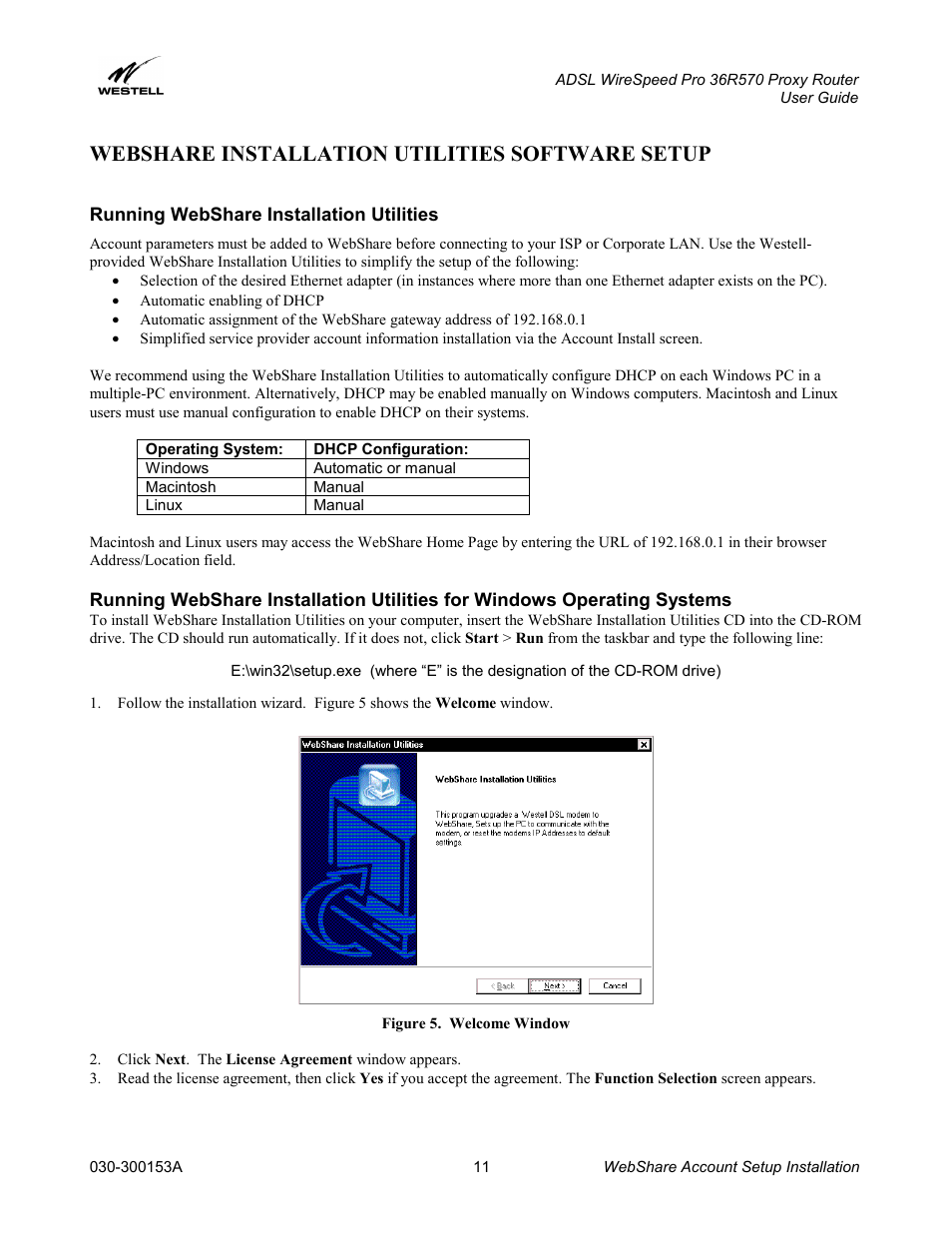 Webshare installation utilities software setup, Running webshare installation utilities | Westell Technologies 36R570 User Manual | Page 11 / 59