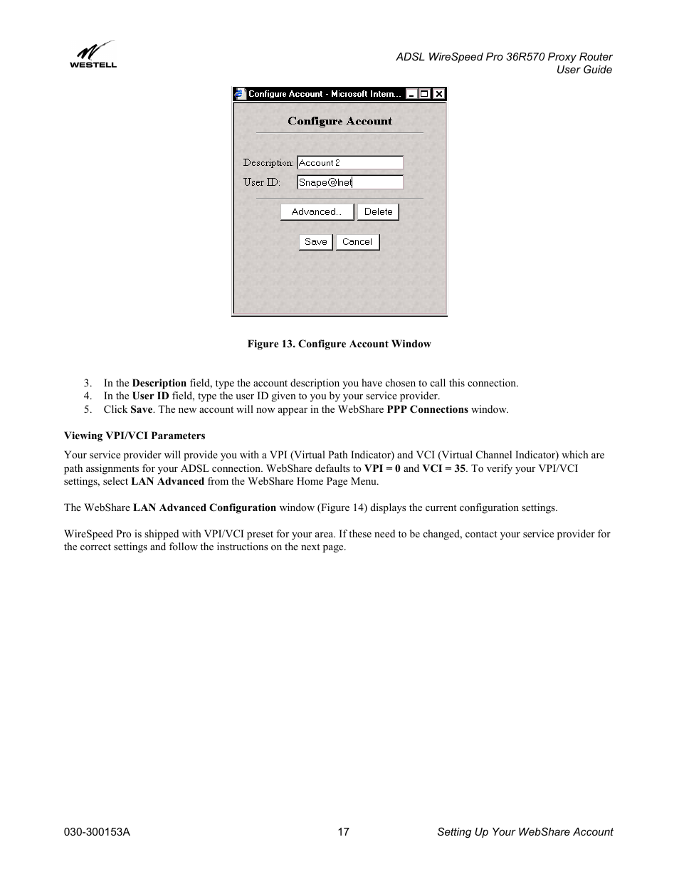 Viewing vpi/vci parameters | Westell Technologies 36R570 User Manual | Page 17 / 59