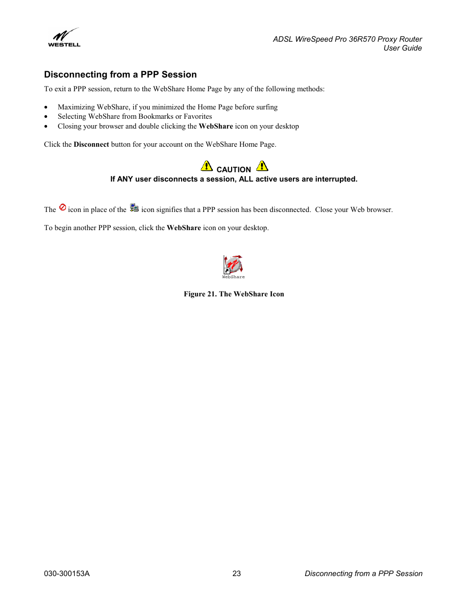 Disconnecting from a ppp session | Westell Technologies 36R570 User Manual | Page 23 / 59