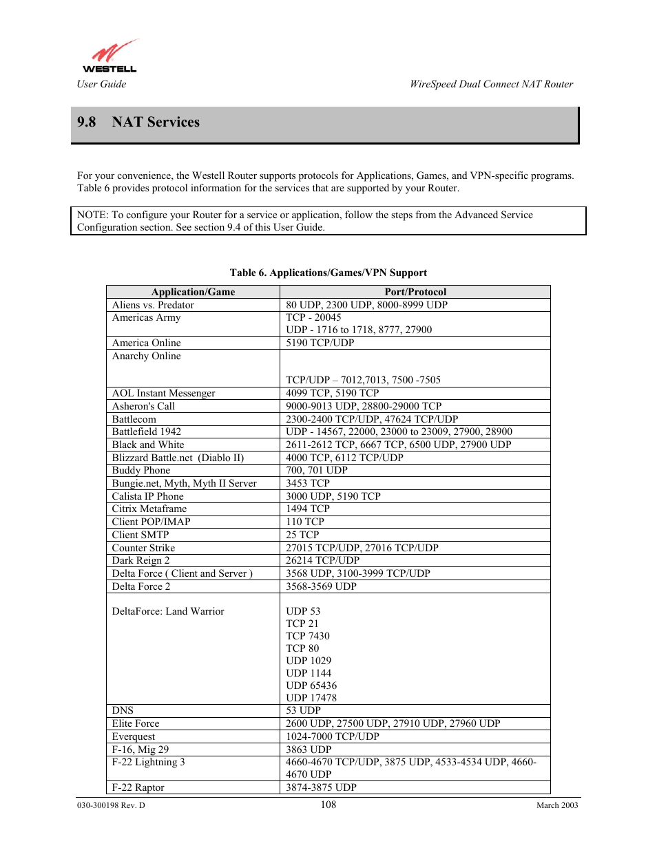 8 nat services | Westell Technologies Wirespeed 2100 User Manual | Page 110 / 118