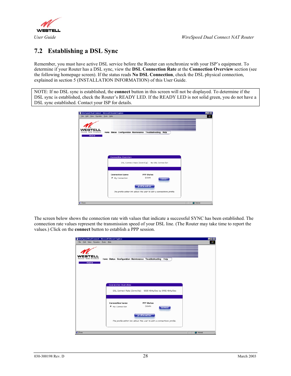 2 establishing a dsl sync | Westell Technologies Wirespeed 2100 User Manual | Page 30 / 118