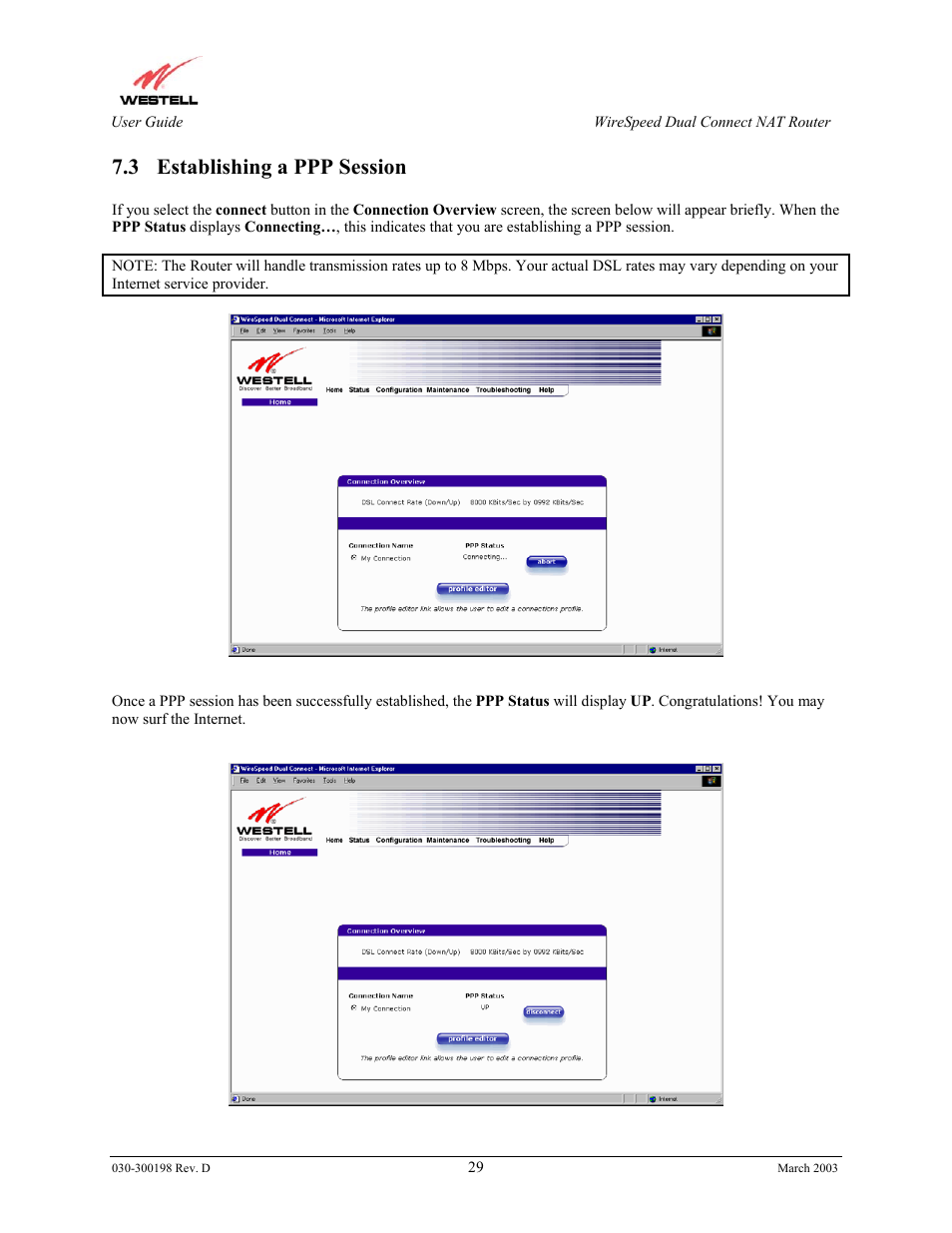 3 establishing a ppp session | Westell Technologies Wirespeed 2100 User Manual | Page 31 / 118