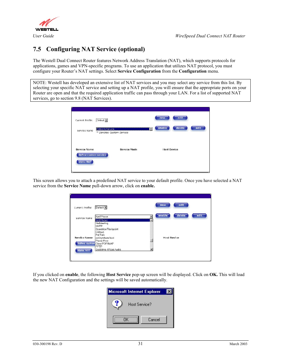 5 configuring nat service (optional) | Westell Technologies Wirespeed 2100 User Manual | Page 33 / 118