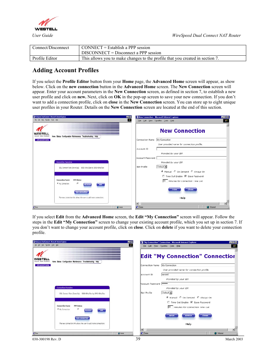 Adding account profiles | Westell Technologies Wirespeed 2100 User Manual | Page 41 / 118