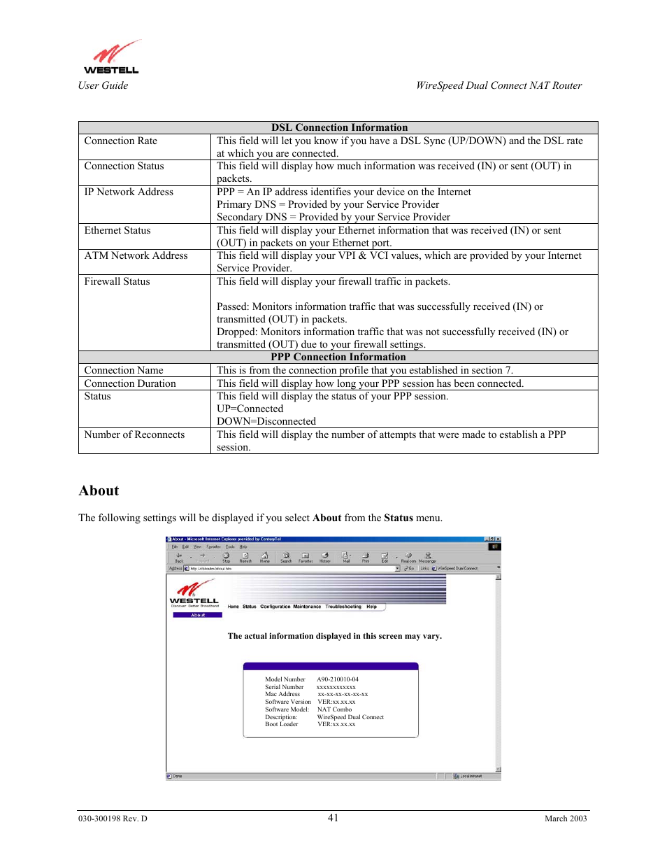 About | Westell Technologies Wirespeed 2100 User Manual | Page 43 / 118