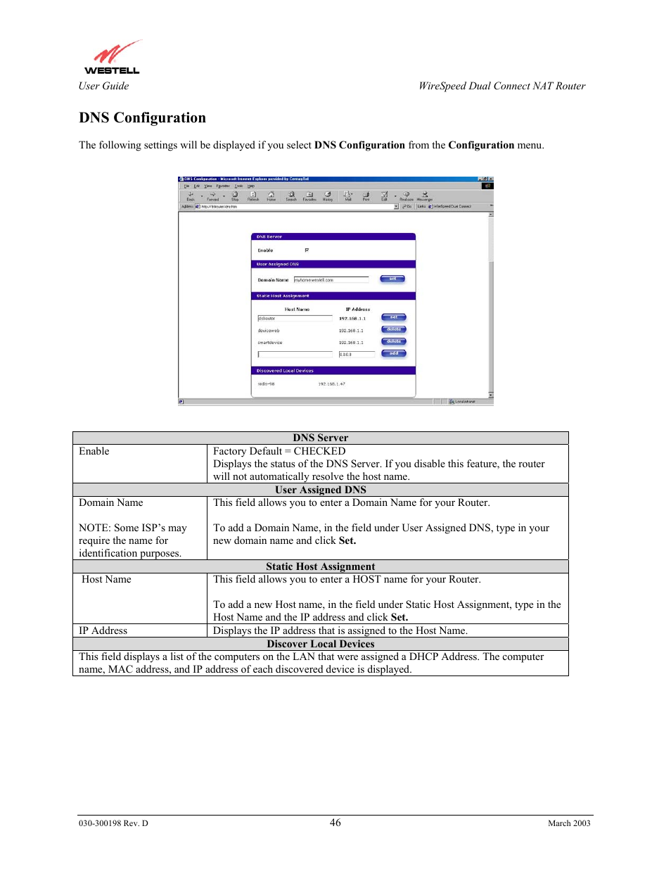 Dns configuration | Westell Technologies Wirespeed 2100 User Manual | Page 48 / 118